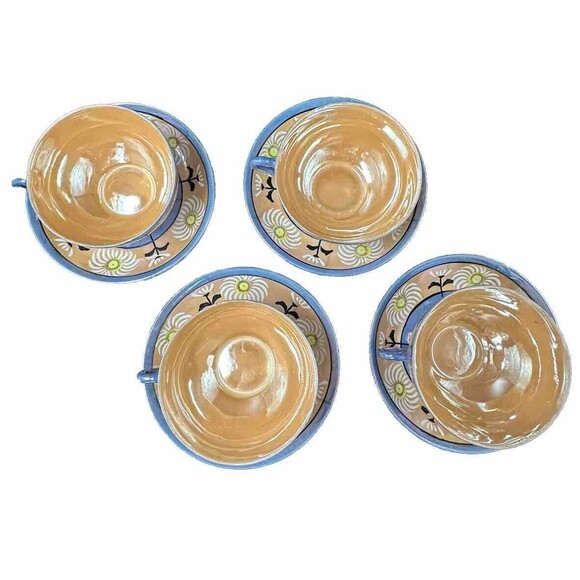 Vintage Japanese Lusterware 4 Teacups and 6 Saucers Set Iridescent Hand Painted - Picture 12 of 16